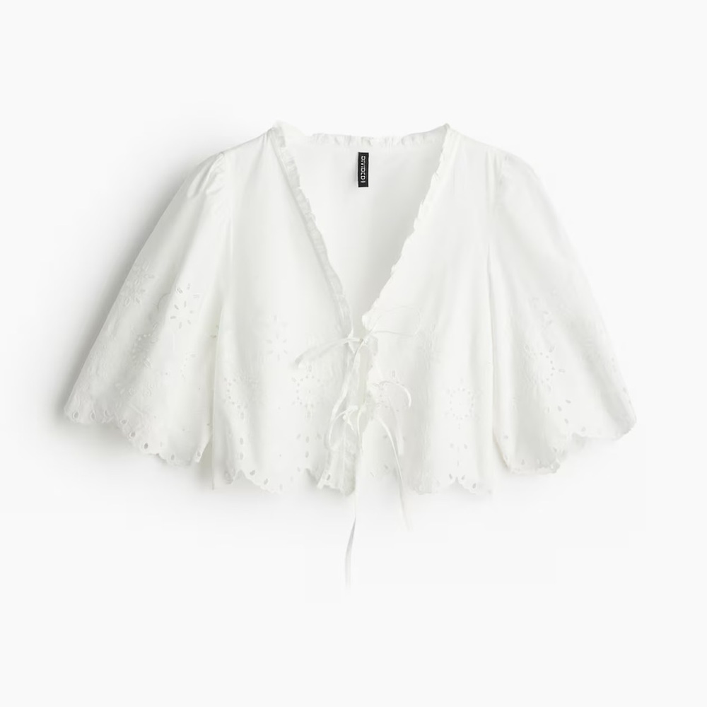 Cropped Blouse with Eyelet Embroidery